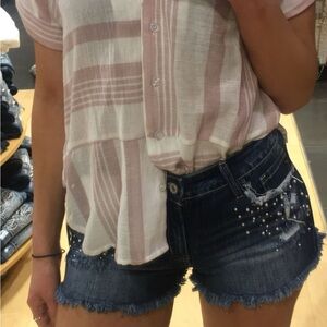 KanCan Indigo Jean Shorts with Sparkly/pearl Embellishments